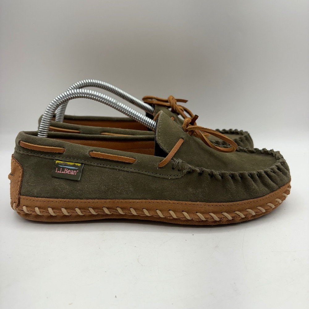 LL Bean Mens Wicked Good Suede Moccasins‎ Olive Green Slippers 506026 Size 9 M